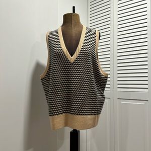 J. Crew Cashmere Jacquard V-neck Sweater Vest - Almond Navy Nwt Size 2X